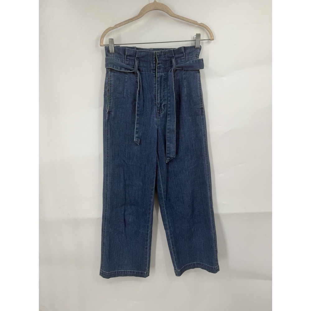Madewell Paperbag Belted Trouser Jeans Women 25 Blue Medium Wash Straight Leg - Picture 1 of 7